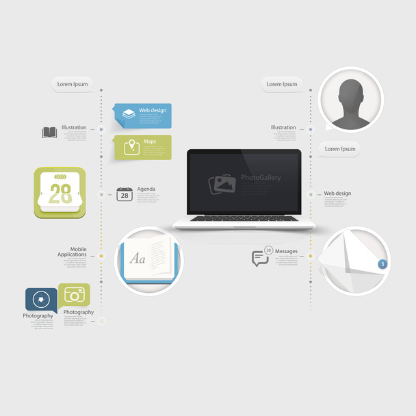 平らなインフォ グラフィック デザイン テンプレート用のアイコンと ui 要素 - ベクター画像