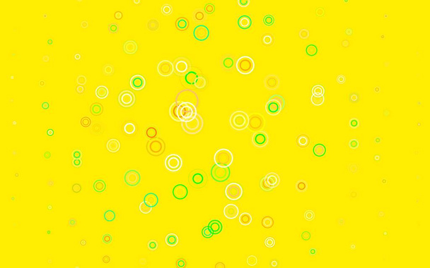 Jasnozielony, żółty wzór wektora z okręgami. Blask abstrakcyjnej ilustracji z rozmytymi kroplami deszczu. Wzór tekstury tapet. - Wektor, obraz