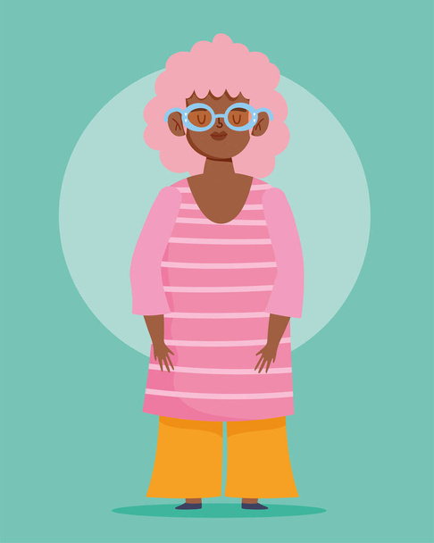 perfekt unperfekt, Cartoon-Frau mit Brille und lockigem Haar - Vektor, Bild