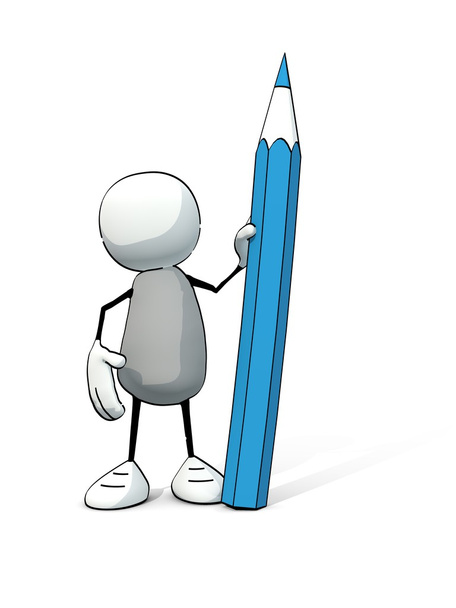 Kleiner skizzenhafter Mann mit blauem Bleistift - Foto, Bild