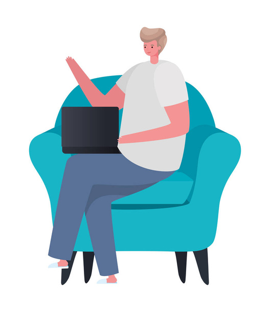 Чоловік з ноутбуком на стільці робочий векторний дизайн
 - Вектор, зображення