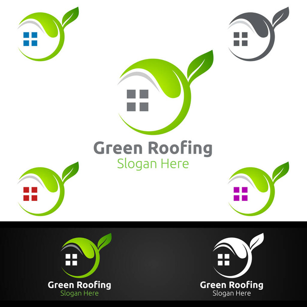 Green Roofing λογότυπο για στέγη ακινήτων Real Estate or Handyman Αρχιτεκτονική Σχεδιασμός - Διάνυσμα, εικόνα