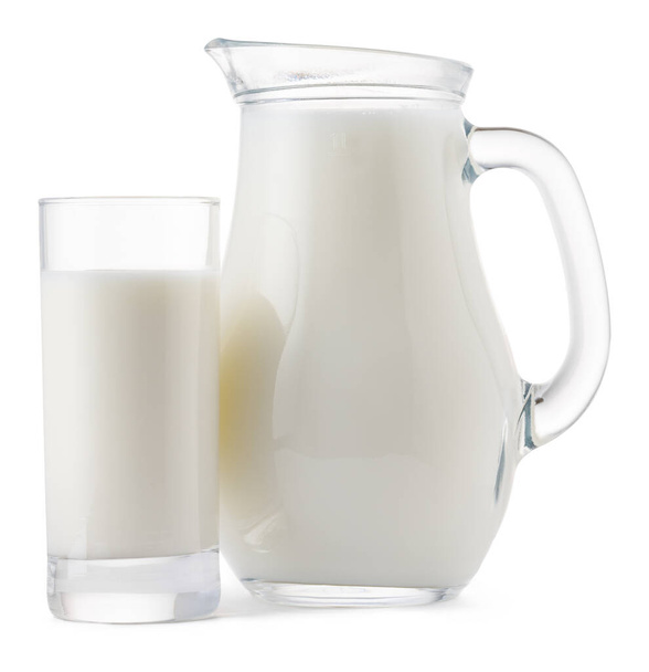 Glass jar and cup of fresh milk isolated - Foto, afbeelding