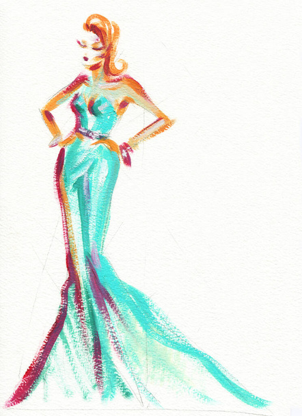 beautiful woman. fashion illustration. watercolor painting - Foto, Bild