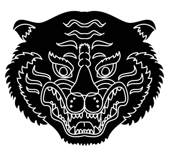 Tiger face sticker vector.Tiger head traditional tattoo. - Vetor, Imagem