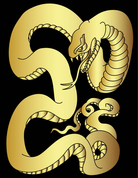 Outline of snake vector. Hand drawn cobra isolate on white background - Vector, Image