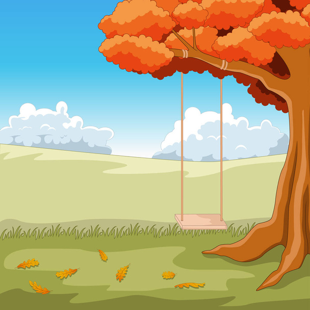 Illustration vectorielle du fond forestier d'automne avec balançoire - Vecteur, image