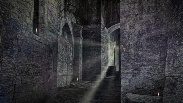 Dark dungeon, dim pulsating light in the distance. Enigmatic presence. - Footage, Video