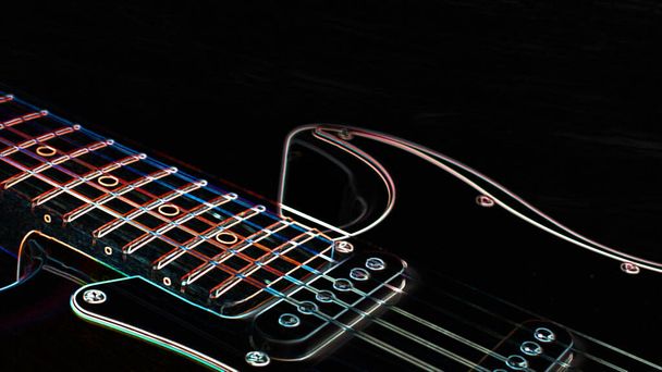  electric guitar . neon paint . dark background. copy space                               - Фото, зображення