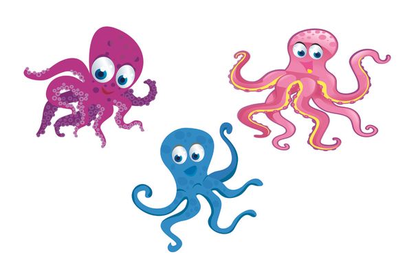 soorten octopus cartoon - Vector, afbeelding