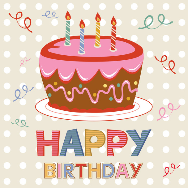 Tarjeta de cumpleaños con pastel
 - Vector, Imagen