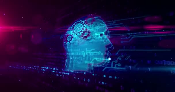 Kunstmatige intelligentie, cybernetische hersenen, cyborg en machine learning loop animatie. Futuristisch abstract 3d rendering loopable en naadloos concept. - Video