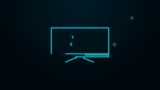 Hehkuva neon line Screen TV 8k Ultra HD video tekniikka kuvake eristetty musta tausta. 4K Video motion graafinen animaatio - Materiaali, video