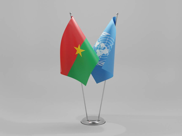 国連-ブルキナファソ協力旗、白の背景- 3Dレンダリング - 写真・画像