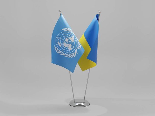 Ucraina - Bandiere di cooperazione delle Nazioni Unite, sfondo bianco - Render 3D - Foto, immagini