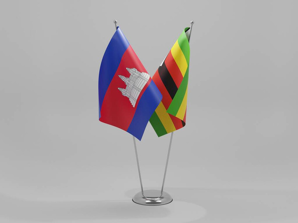 ジンバブエ-カンボジア協力旗、白い背景- 3Dレンダリング - 写真・画像