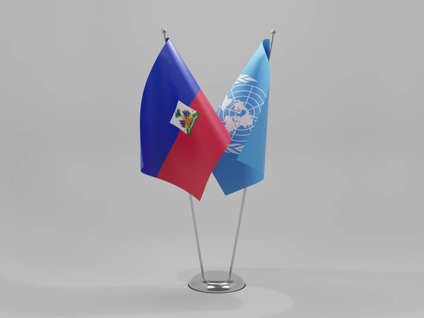 Организация Объединенных Наций - Флаги сотрудничества Гаити, белый фон - 3D Рендер - Фото, изображение