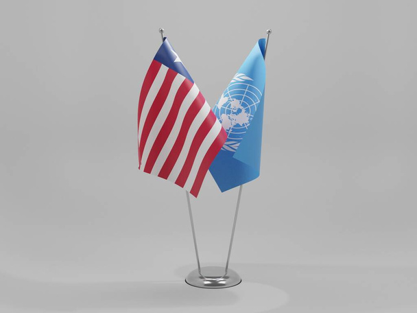 国連-リベリア協力旗、白の背景- 3Dレンダリング - 写真・画像