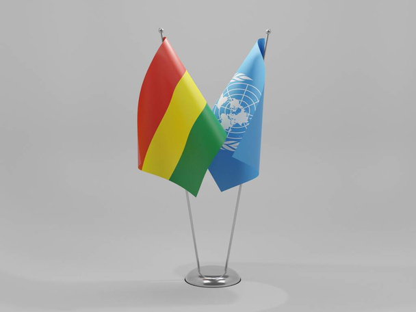 Verenigde Naties - Bolivia Samenwerking Vlaggen, Witte Achtergrond - 3D Render - Foto, afbeelding