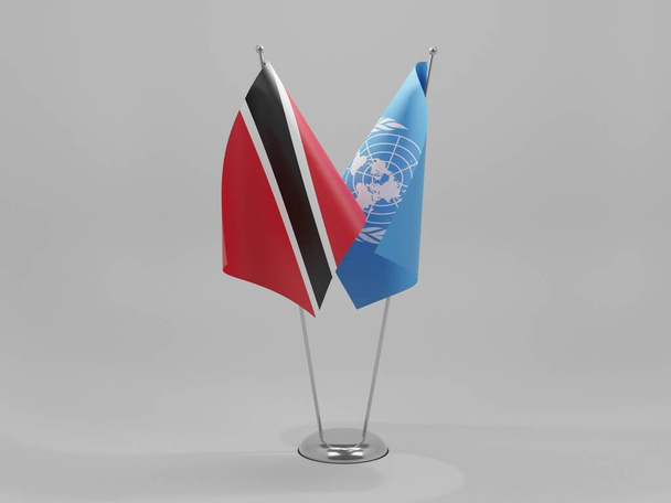 United Nations - Trinidad and Tobago Cooperation Flags, White Background - 3D Render - Фото, изображение