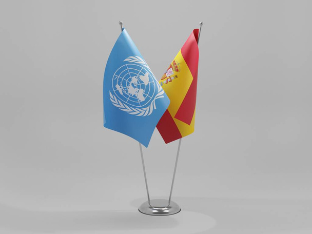 Spagna - Bandiere di cooperazione delle Nazioni Unite, sfondo bianco - Render 3D - Foto, immagini