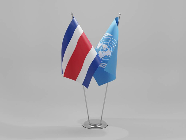 Nazioni Unite - Bandiere di cooperazione Costa Rica, sfondo bianco - Render 3D - Foto, immagini