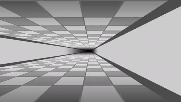 Avanzando por el pasillo de azulejos Túnel vacío de paredes de la galería negra - Metraje, vídeo