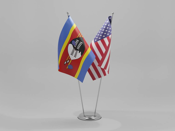 Estados Unidos de América - Banderas de cooperación de Swazilandia, fondo blanco - 3D Render - Foto, imagen