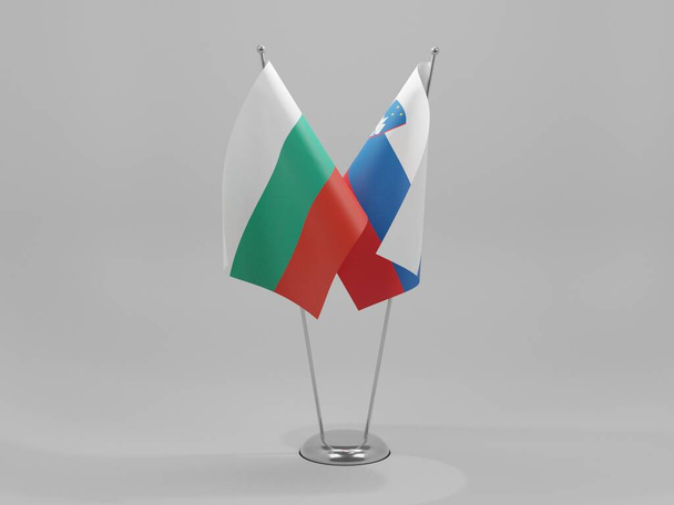 Eslovenia - Bulgaria Banderas de cooperación, fondo blanco - 3D Render - Foto, Imagen