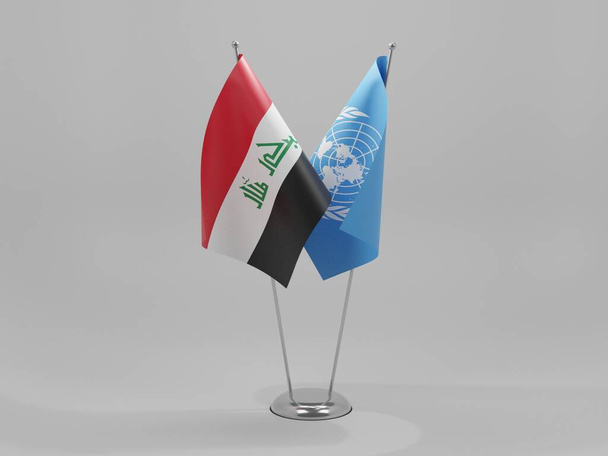 United Nations - Iraq Cooperation Flags, White Background - 3D Render - Photo, Image