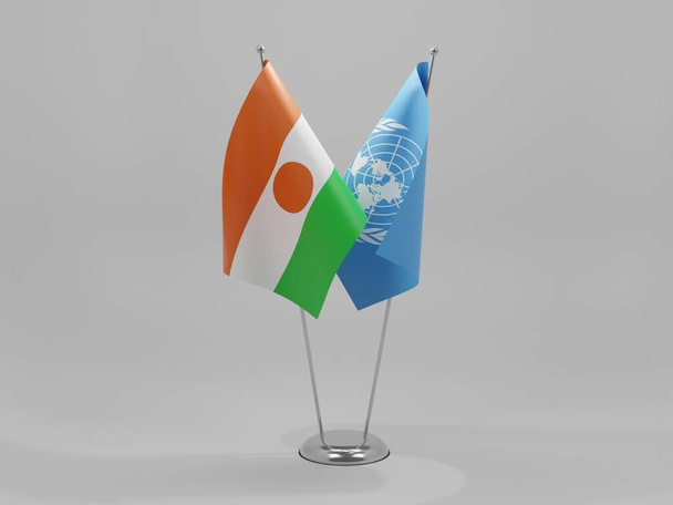 Organizace spojených národů - Nigerské vlajky spolupráce, bílé pozadí - 3D vykreslování - Fotografie, Obrázek