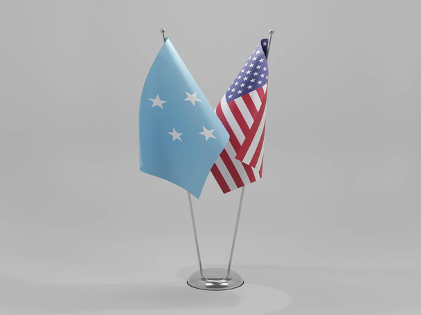 Stati Uniti d'America - Bandiere di cooperazione Micronesia, sfondo bianco - Render 3D - Foto, immagini