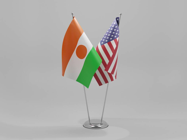 Stati Uniti d'America - Bandiere di cooperazione del Niger, sfondo bianco - Render 3D - Foto, immagini