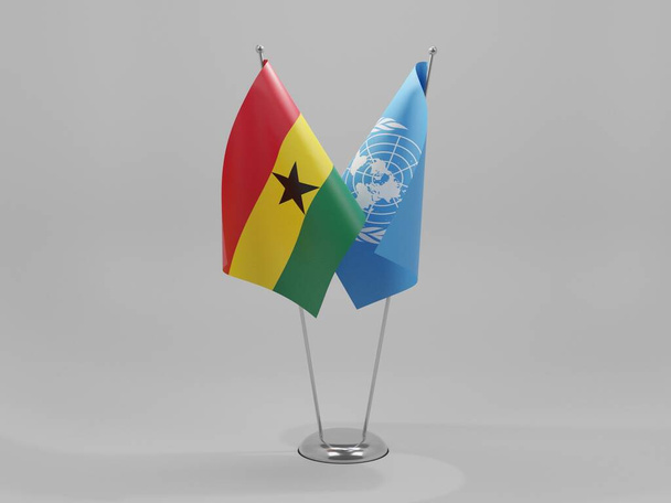 United Nations - Ghana Cooperation Flags, White Background - 3D Render - Photo, Image