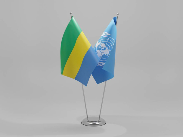 Birleşmiş Milletler - Gabon İşbirliği Bayrakları, Beyaz Arkaplan - 3D Render - Fotoğraf, Görsel