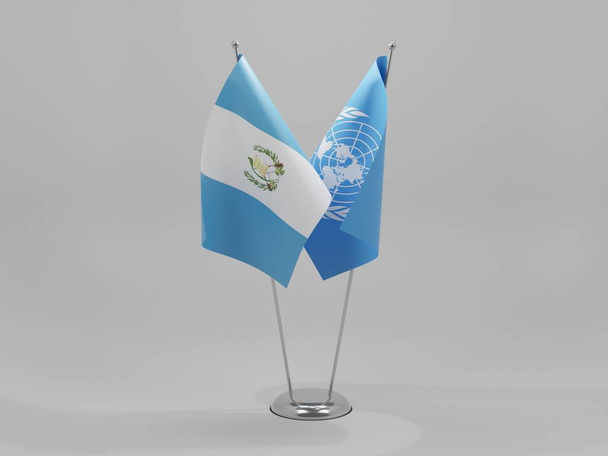 Nazioni Unite - Bandiere di cooperazione Guatemala, sfondo bianco - Render 3D - Foto, immagini
