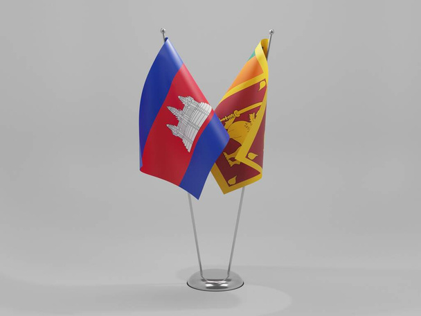 Srí Lanka - Kambodžské vlajky spolupráce, bílé pozadí - 3D vykreslování - Fotografie, Obrázek