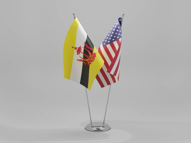 Stany Zjednoczone Ameryki - Brunei Flagi współpracy, Białe tło - Render 3D - Zdjęcie, obraz