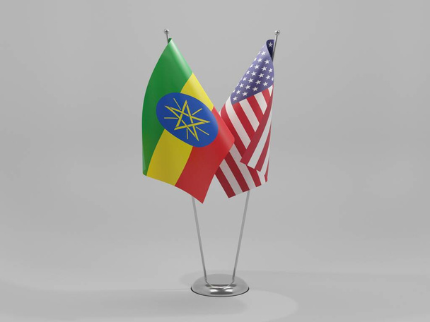 Stati Uniti d'America - Bandiere di cooperazione Etiopia, sfondo bianco - Render 3D - Foto, immagini