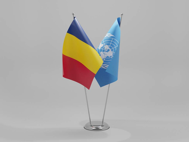 Organizacja Narodów Zjednoczonych - Czad Flagi współpracy, białe tło - Render 3D - Zdjęcie, obraz