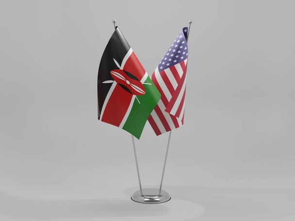 Stati Uniti d'America - Bandiere di cooperazione Kenya, sfondo bianco - Render 3D - Foto, immagini