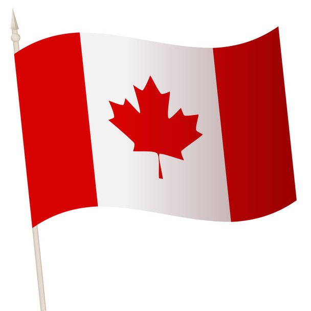 Vector Waving flag on a flagpole. The national flag of Canada - ベクター画像
