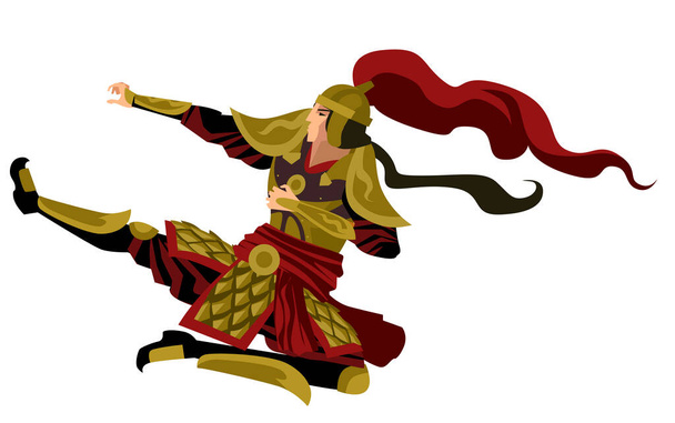 strong chinese armored soldier jumping kick - Vector, Image