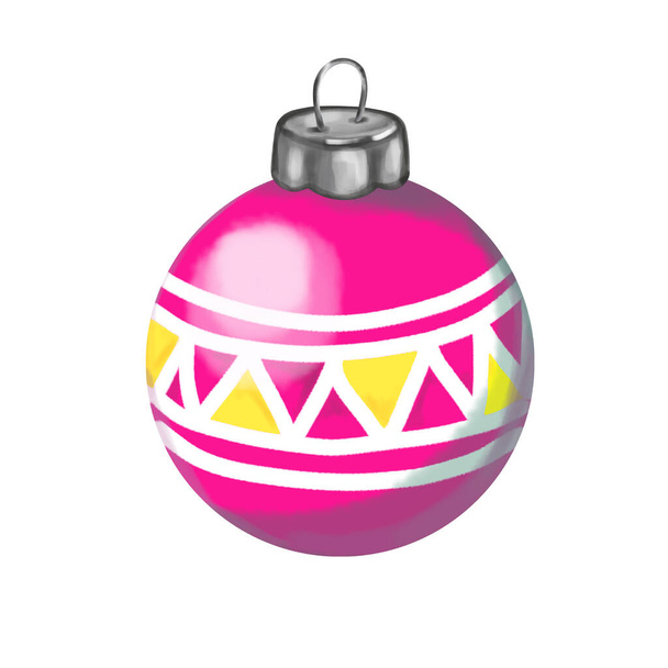 απεικόνιση της γυάλινης στρογγυλής Χριστουγεννιάτικης μπάλας για διακόσμηση χριστουγεννιάτικου δέντρου.απομονωμένη σε λευκό φόντο. - Φωτογραφία, εικόνα
