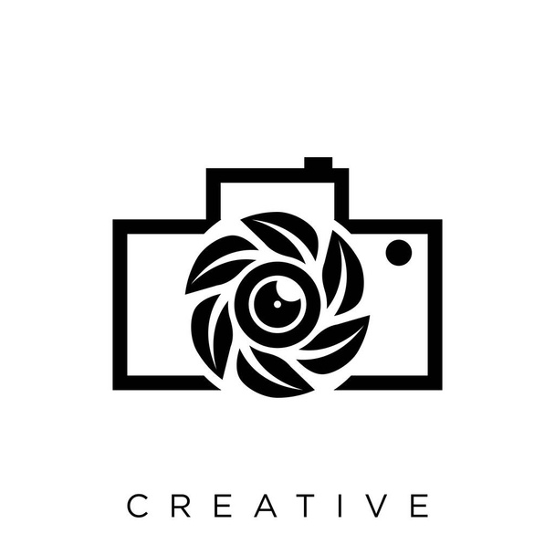 дизайн логотипу листя камери Векторний символ простого
 - Вектор, зображення