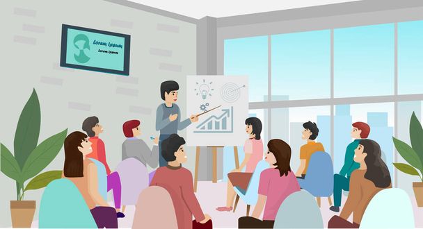 Coaching and Mentoring Ideas Self-development. Online training courses Corporate education Company workshop vector illustration with icons and characters - Vector, Image