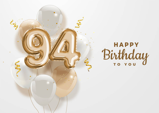 Šťastné 94. narozeniny zlatá fólie balón pozdrav pozadí. Šablona loga k 94 letům - 94h oslavující konfety. Zásoba vektorů - Vektor, obrázek