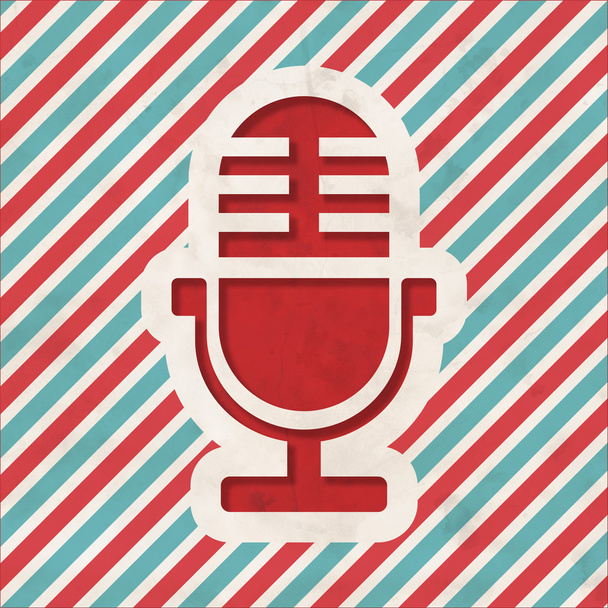 Microphone Icon on Retro Striped Background. - Photo, Image