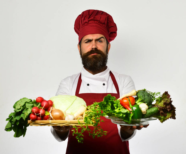 Healthy nutrition and cuisine concept. Man with beard - 写真・画像