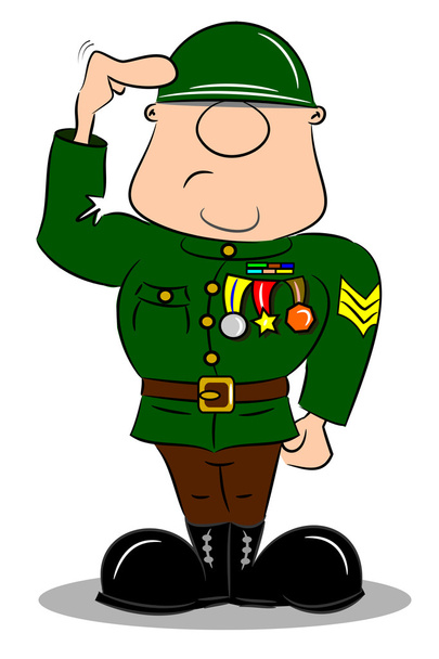 Приветствующий мультяшный солдат
 - Вектор,изображение